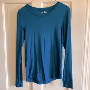 Eddie Bauer Long Sleeve Base Layer T Shirt, Blueish-Green, size SMALL